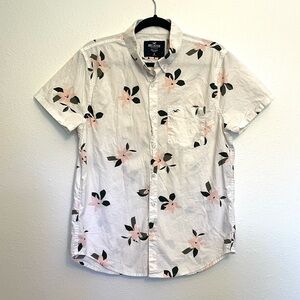 Hollister Epic Flex Stretch White Floral Short Sleeve Button Down Shirt Men’s M